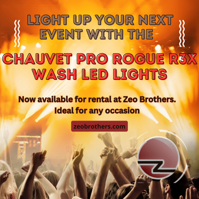 Zeo Brothers is thrilled to introduce the Chauvet Pro Rogue R3X Wash LED Lights, the latest addition to our rental lineup. We are dedicated to providing our clients with state-of-the-art audio-visual equipment to transform their events into extraordinary experiences. These high-performing lights are designed to illuminate a wide range of events, from concerts and theatrical productions to corporate gatherings and special celebrations.